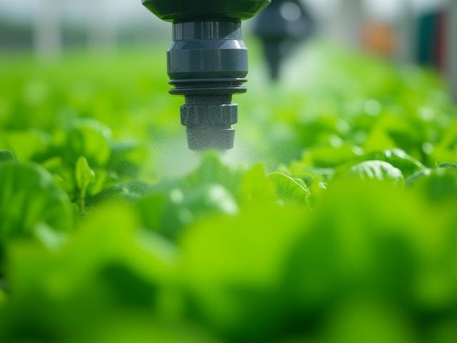 Geautomatiseerd irrigatiesysteem besproeit planten met precisie, optimaliseert watergebruik.